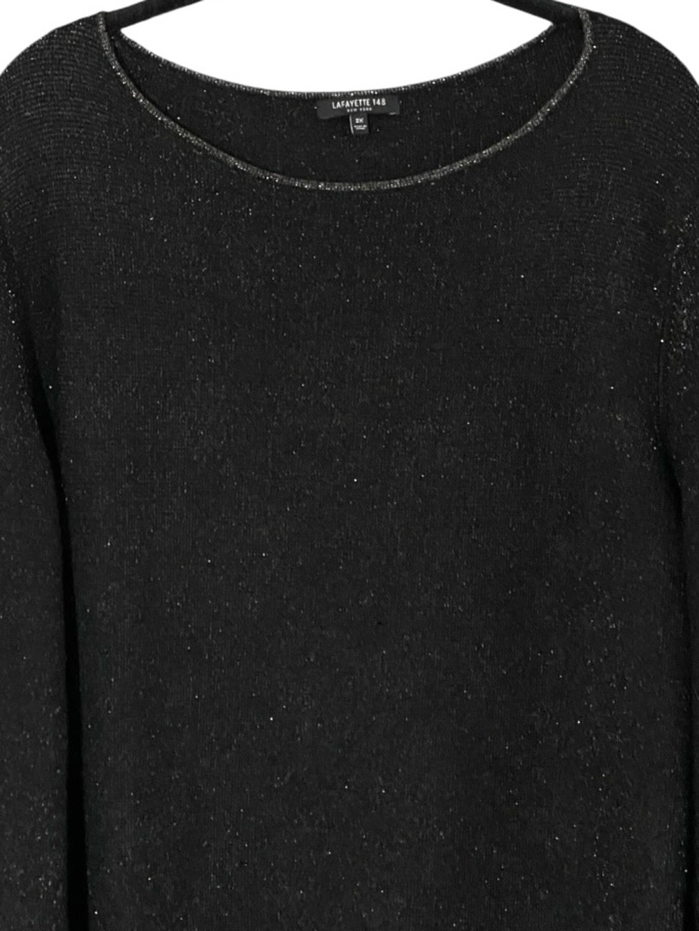 Lafayette 148 Black Cashmere Metallic Sweater 2X Shimmer Relaxed Quiet Luxury - Picture 7 of 10